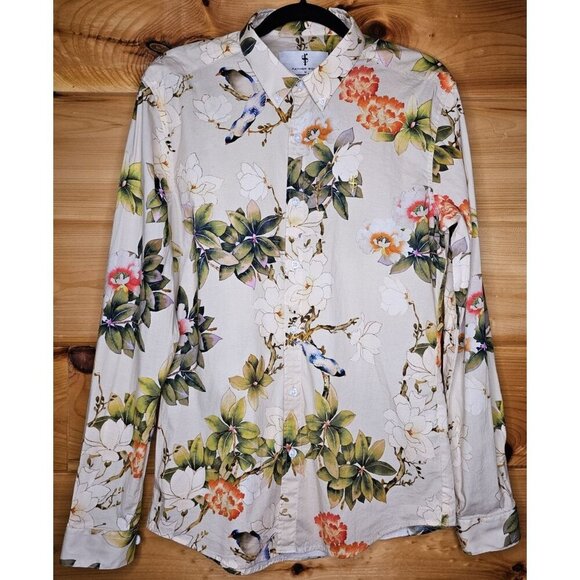 Father & Son Size Medium Stretch Slim Fit White Orange Floral & Bluebird Design - Picture 1 of 12